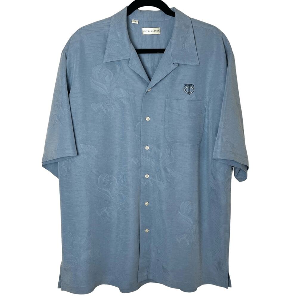 Cutter & Buck Minnesota Twins Hawaiian Camp Shirt Short Sleeve Light Blue Sz L